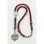 Boy’s red baptism rosary with soccer beads and a name in beads.