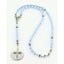 Personalized light blue pearl and crystal boy’s baptism rosary with a name in beads.