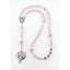 Girl’s pink baptism rosary with crystal lined pearls and a name in beads.