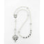 Girl’s white baptism rosary with crystal lined pearls and a name in beads.