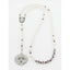 White and purple fancy girl’s baptism rosary with a name in beads.