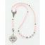 Personalized pink and white girl’s baptism rosary with a name in beads.