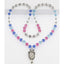 Multiple color birthstone personalized rosary with multiple names in beads.