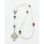 Family rosary with white pearls and multiple colored birthstones.