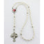 Personalized white pearl wedding rosary with photo centerpiece for a bridal bouquet.
