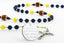 Custom Ann Arbor football rosary with blue and yellow beads and an engraved disc. 
