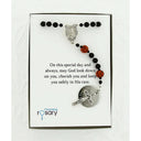 Boy’s black baptism rosary with basketballs in Charming Rosary gift box with card message.