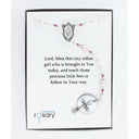 White and pink fancy girl’s baptism rosary in Charming Rosary gift box with card message.