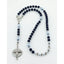 Dark blue and light blue pearl rosary with the name Joseph in round beads. 