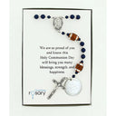 Dark blue rosary with footballs and an engraved disc. In Charming Rosary gift box with card message.