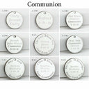 Charming Rosary engraved disc options for a communion rosary gift.