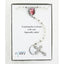 White memorial rosary with photo centerpiece and engraved disc in Charming Rosary gift box.