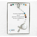 Multiple color birthstone custom rosary with engraved disc. In Charming Rosary gift box with card message.