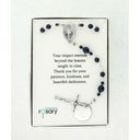 Blue pearl and birthstone custom rosary with engraved disc. In Charming Rosary gift box with card message.