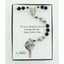 Men's rosary with dark blue and grey pearls in a Charming Rosary gift box with a card message.