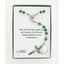 Green and silver boy’s confirmation rosary with engraved disc in Charming Rosary gift box with card message.