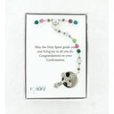 Multiple color birthstone girl’s confirmation rosary in Charming Rosary gift box with card message.