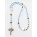 Personalized light blue and silver boy’s confirmation rosary with a name in beads.