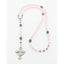 Personalized pink and silver girl’s confirmation rosary with a name in beads.