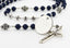 Custom dark blue and silver confirmation rosary, with an engraved disc, and a name in beads.