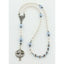 Personalized white pearl and blue crystal boy’s baptism rosary with a name in beads.