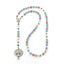 Multiple color birthstone girl’s baptism rosary with a name in beads.