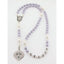 Lavender and white fancy girl’s baptism rosary with a name in beads.