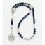 Personalized dark blue and pink girl’s baptism rosary with a name in beads.