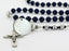 Custom men's rosary with blue and grey pearls, an engraved disc and name in beads. 