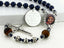 Blue and brown men's rosary with a photo center, engraved disc and Dad in beads. 