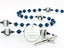 Custom dark blue first communion rosary with baseballs and an engraved disc.