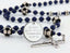 Custom dark blue soccer first communion rosary with an engraved disc.