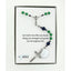 Green and dark blue boy’s first communion rosary with engraved disc in Charming Rosary gift box with card message.