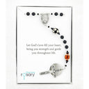 Black multi-sport first communion rosary in a Charming Rosary gift box with card message