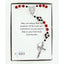 Red and black soccer first communion rosary with an engraved disc.  In Charming Rosary gift box with card message.