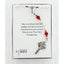 Boy's white first communion rosary with red crystals in Charming Rosary gift box with card message.