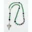 Personalized green and dark blue boy’s first communion rosary with a name in beads.