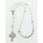 Girl’s white first communion rosary with crystal lined pearls and a name in beads.