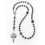 Black multi-sport first communion rosary, personalized with a name in beads.