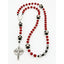 Red and black soccer first communion rosary, personalized with a name in beads.