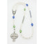 White pearl and multiple color birthstone personalized rosary with names in beads.