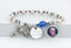 White pearl and crystal memorial rosary bracelet with photo charm. 