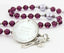 Purple crystal baptism rosary with lavender pearls and an engraved disc, for a girl’s baptism gift.