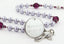 Lavender baptism rosary with purple crystals and an engraved disc, for a girl’s baptism gift.