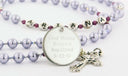 Lavender fancy baptism rosary with an engraved disc, for a girl’s baptism gift.