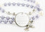 Lavender and white fancy baptism rosary with an engraved disc, for a girl’s baptism gift.