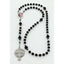 Black memorial rosary with photo centerpiece for a personalized memorial gift.