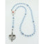 Light blue memorial rosary with photo centerpiece for a personalized memorial gift.