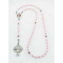 Pink memorial rosary beads with photo centerpiece for a personalized memorial gift.