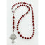 Red memorial rosary with photo centerpiece for a personalized memorial gift.